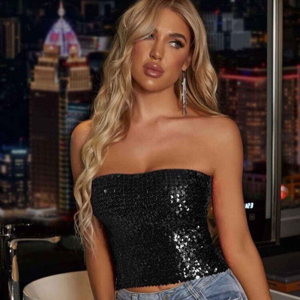 BLACK GLITTER TUBE TOP